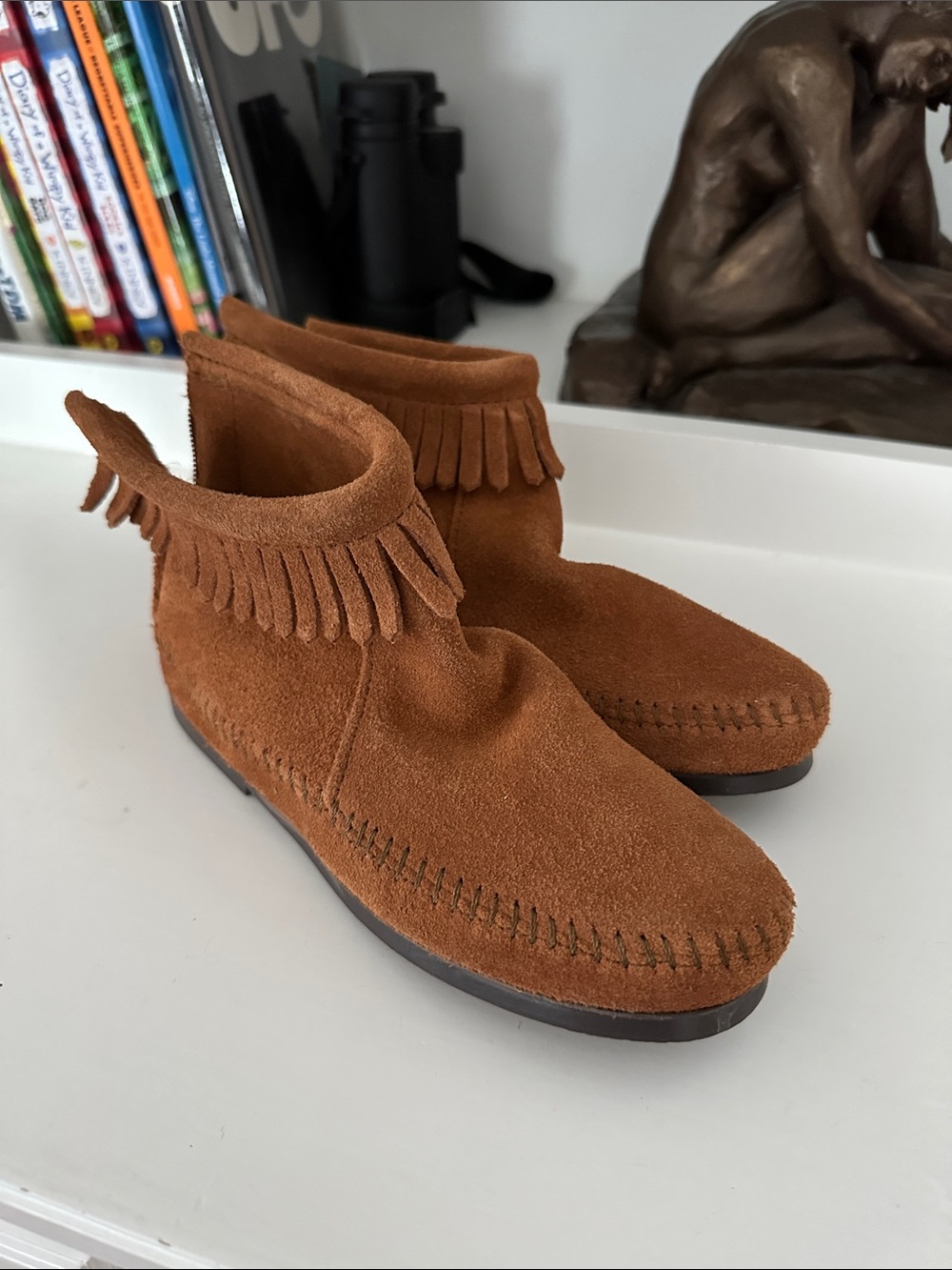 Minnetonka Kids Chestnut Suede Fringe Ankle Moccasins